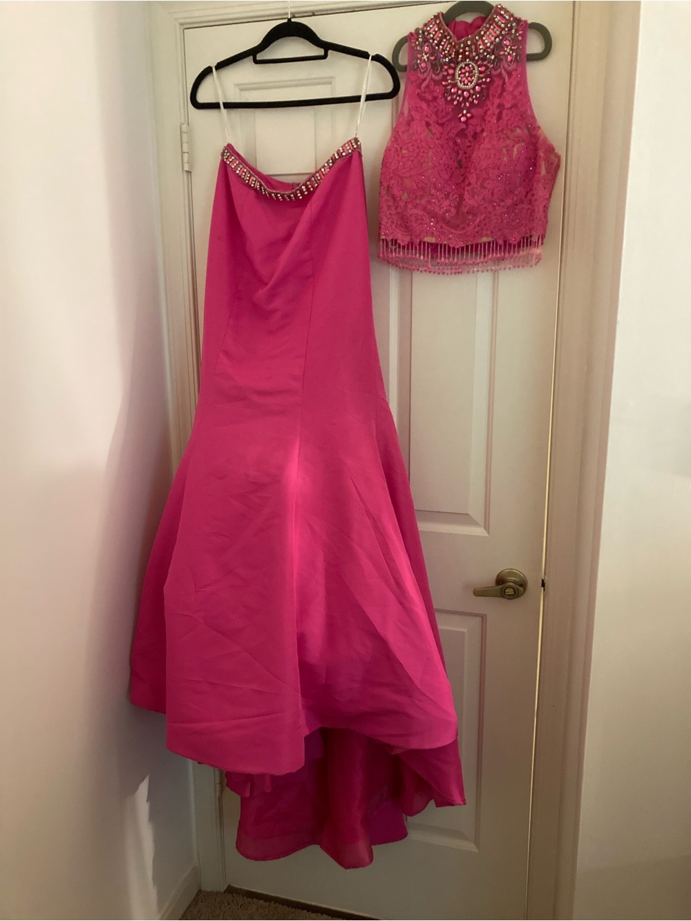Sherri Hill Hot Pink Beaded Two Piece Dress